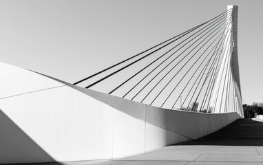Modern Cable Stay Bridge Concrete Wall Monochrome
