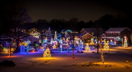 Obraz premium A Neighborhood's Sparkling Night AI Generated