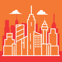 Fototapeta premium City skyline illustration whit solid colour outline.