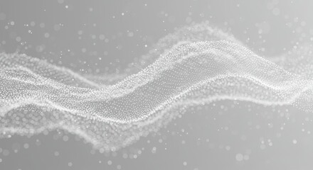 Abstract Gray Wave Particle Background - Elegant flowing wave of white particles on a gray background. Perfect for technology, science, or abstract design projects
