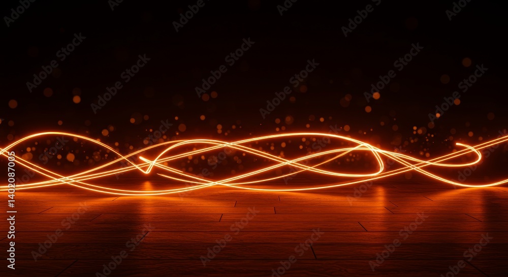 Poster abstract orange light trails on dark floor - glowing orange light trails create dynamic abstract sha