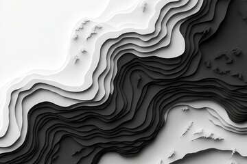 Black and white abstract topographic map with trees and layer effect. Use it for your geographical or modern background project.