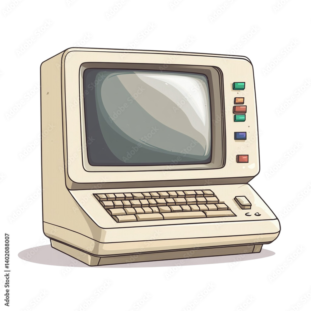 Poster retro beige computer nostalgic design simple technology