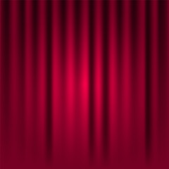 Red draped curtain background. Closed vip curtains for theater stage, cinema, casino, theater, events, show, opera, circus. Vector cloth drapes with empty copy space