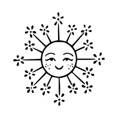 simple happy sun with flower petals line art design