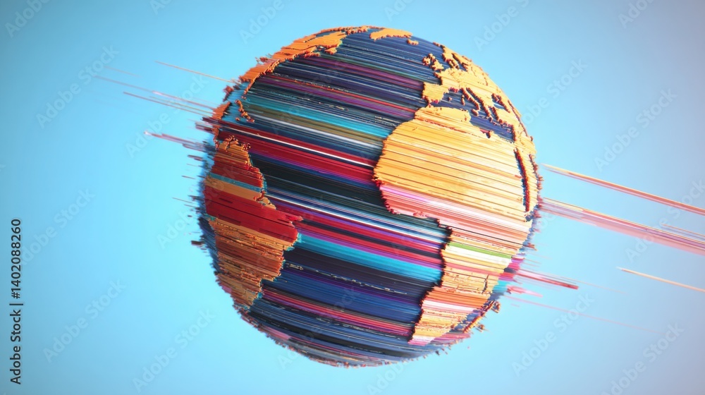 Poster colorful globe formed from interwoven lines and patterns symbolizing global connectivity and modern 