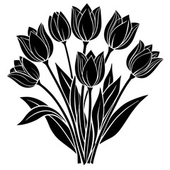 A minimalistic vector silhouette of a bouquet of tulip flowers