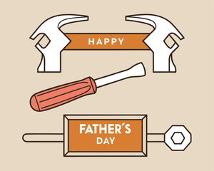 Happy Father's Day Tools Design with Wrench, Hammer, and Screwdriver