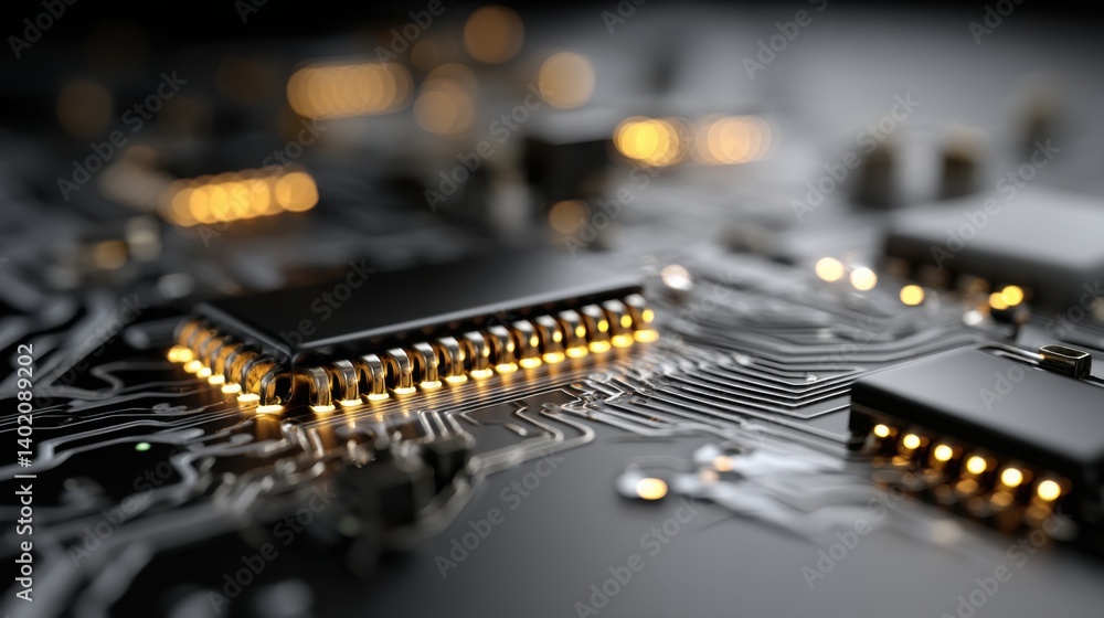 Poster circuit board illuminated with many lights representing opposing pulses in the usa and china technol