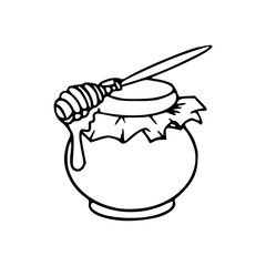 sweet honey container with wooden dipper line art