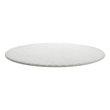 White Modern Beautiful soft round carpets mat with textured pattern on white background, Aerial view