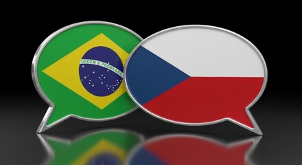 Fototapeta premium Brazil and Czech Republic dialogue depicted with flag speech bubbles in 3D rendering
