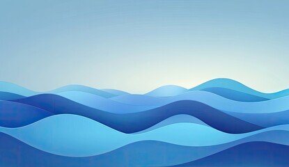 Abstract blue paper waves on a light blue background