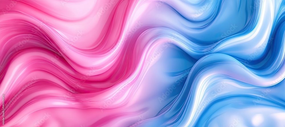 Poster a vibrant and fluid abstract background featuring smooth waves of pink and blue. creating a serene a
