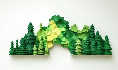 Geometric forest landscape, paper art, eco-friendly design, environmental conservation