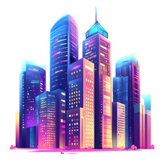 Obraz premium Vibrant city skyline glowing at night futuristic buildings illuminated