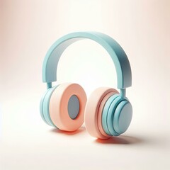 3D cartoon headphones in soft tones, isolated for playful designs. 