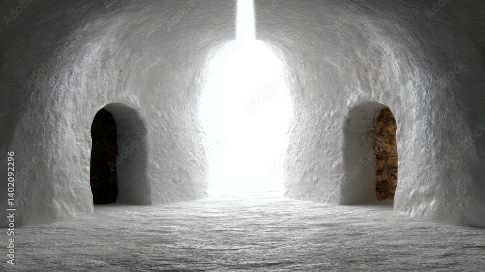 Aufkleber an intriguing tunnel featuring a doorway illuminated by soft light inviting exploration and discover