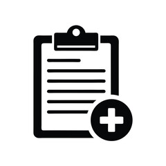 Fototapeta premium Medical Clipboard with Plus Sign, Black Icon on Transparent Background Design