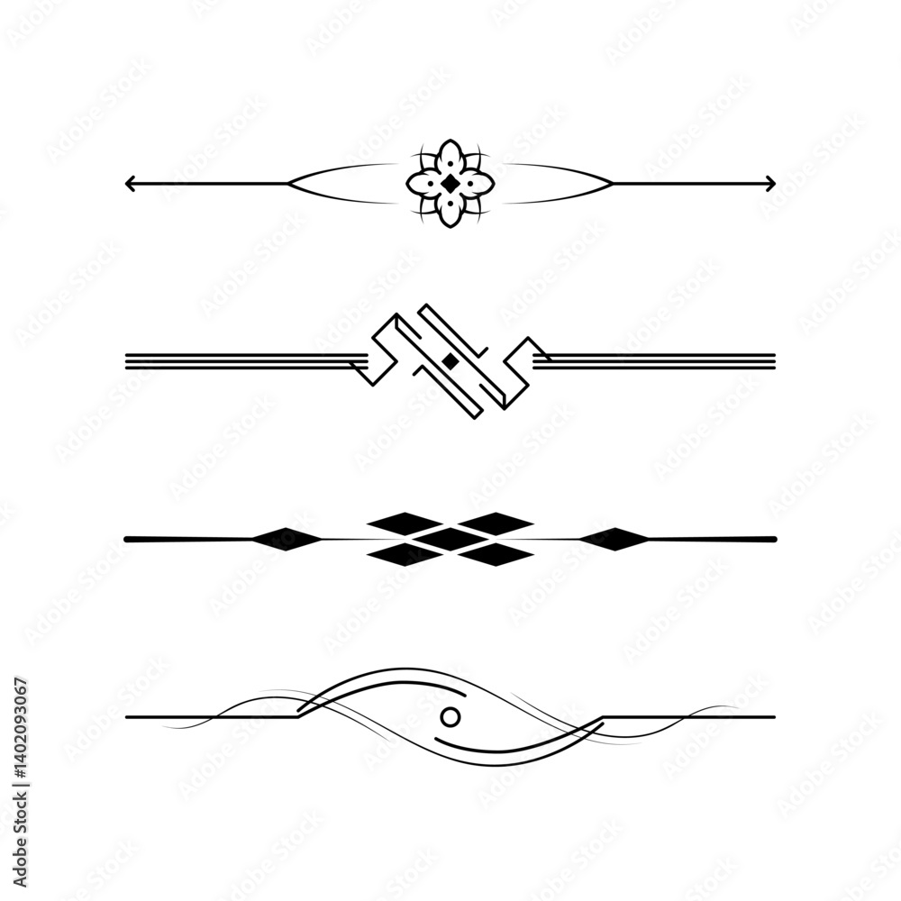 Poster set black simple line collection doodle border elements vector design style sketch isolated illustra