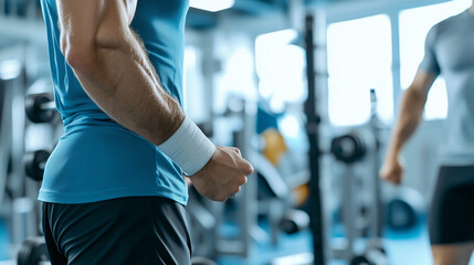 Athlete undergoing strength training rehabilitation for post-injury recovery, guided by a professional