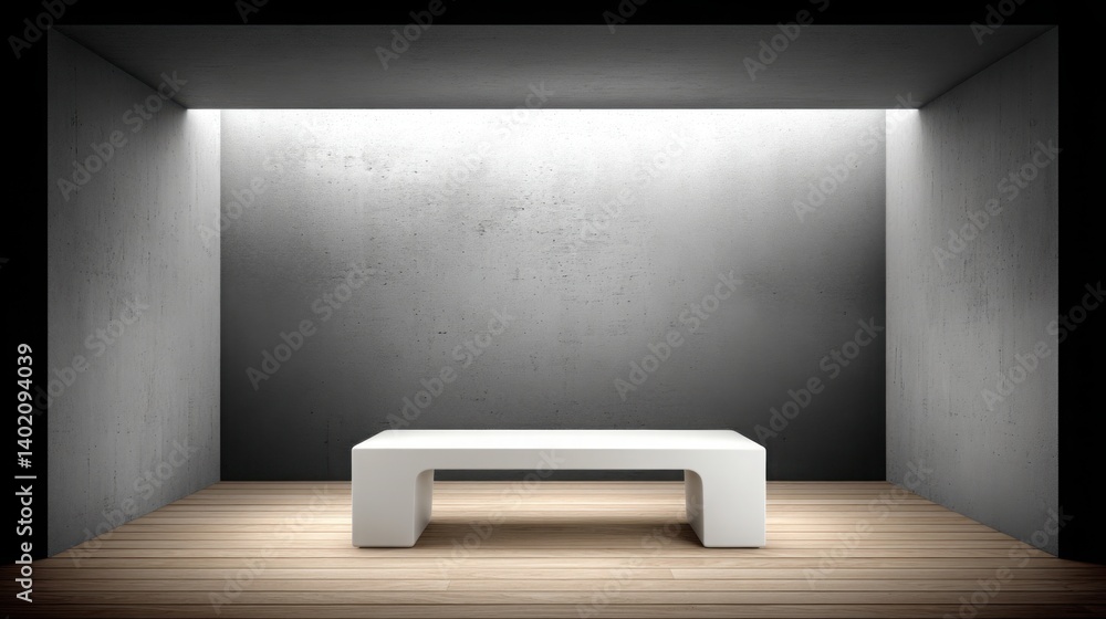 Aufkleber brightly lit white bench in a minimalist room highlighting modern design and algorithmic technology 