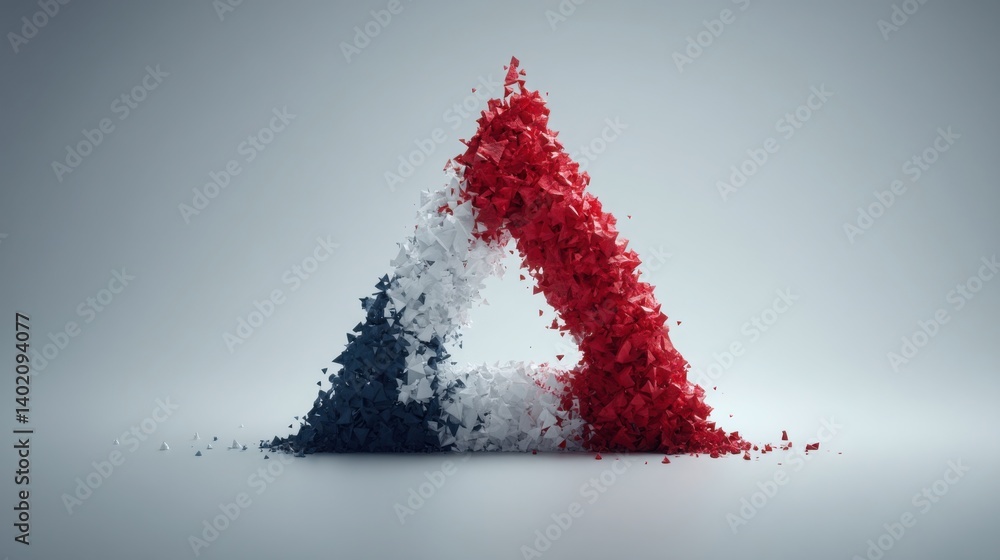 Poster striking red and white triangle illustrating dynamic contrast and geometric shapes in a bold visual 