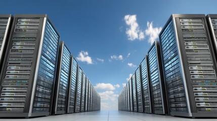 A single server tower in a modern server room with blinking lights indicating active data processing and connectivity