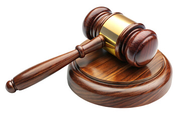 Fototapeta premium Wooden gavel on white background representing justice and authority . A Wooden gavel illustration on white