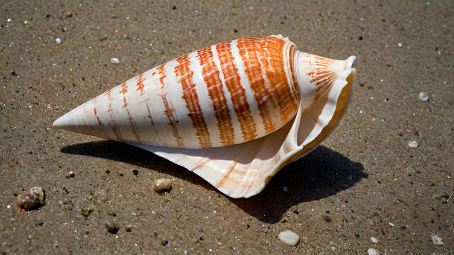 Stripped Cone Seashell on Sandy Beach