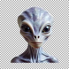 3D Illustration of a Cute, Big-Eyed Alien with Realistic Features on transparent background, png, psd
