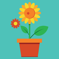 Obraz premium Marigold-sunflower-flowers terracotta-pot 