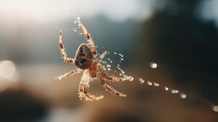 Fototapeta premium Dew Kissed Spiderweb Macro Nature Photography