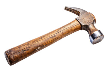 Rusty hammer and nails on white background, construction tool with metal handle and claw