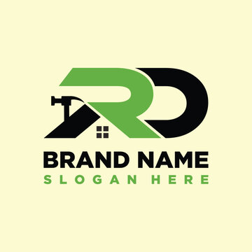 letter RD home hammer concept logo design vector template