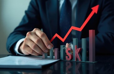Businessman with financial graph  . Business risk management and growth performance.. Planning strategies and achieving goals