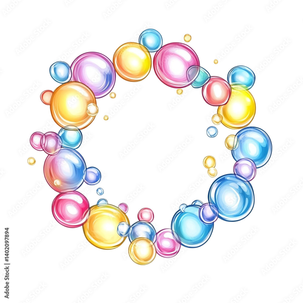 Poster vibrant colorful bubbles swirling joyfully in a dynamic abstract design