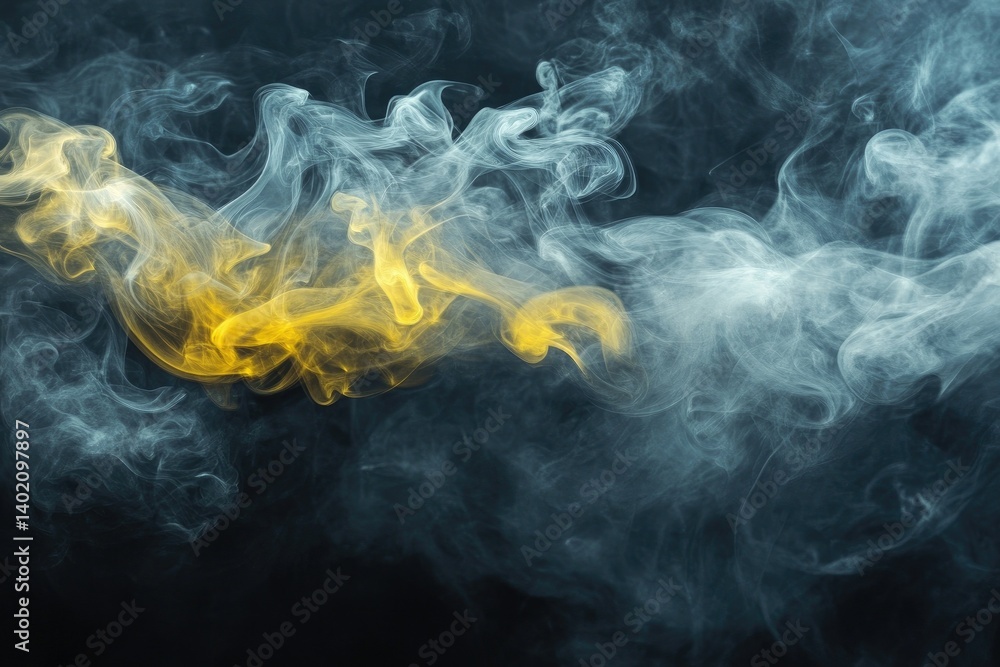 Poster a mesmerizing display of swirling smoke in contrasting shades of white and orange against a dark bac