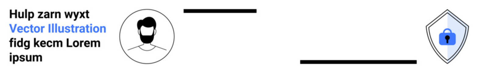 Obraz premium Black user avatar, text elements, and shield with blue lock emphasize data protection, cybersecurity, and user privacy. Ideal for authentication, identity protection, data safety, technology privacy