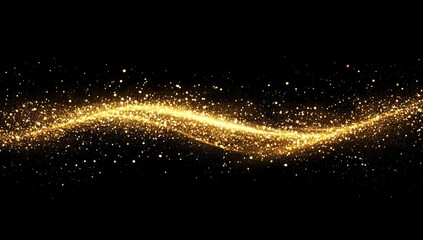A golden wave of shimmering particles against a black background