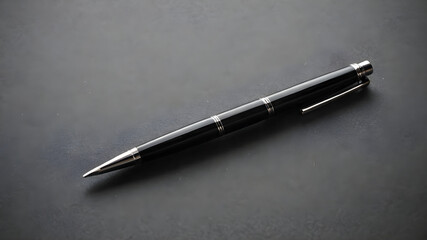 Black Ballpoint Pen with Silver Trim on Dark Background 