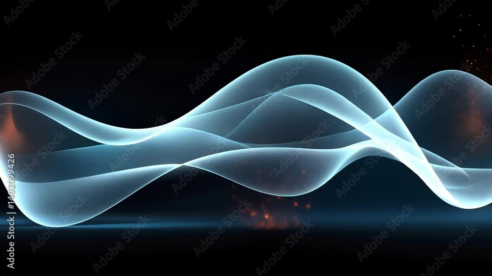Poster abstract digital wave: an ethereal digital representation of flowing light gracefully dances against