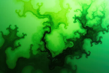 Mesmerizing Ink in Water: Swirling Green and Chartreuse Patterns in Experimental Photography
