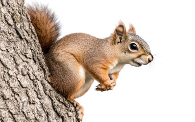 Obraz premium Red Squirrel on Tree Trunk