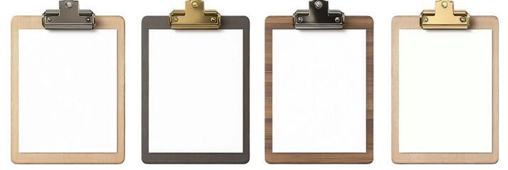 Set of wooden clipboard with a blank white isolated on transparent background