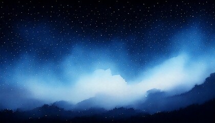 Fototapeta premium Watercolor painting bright pastel black sky at night with soft gradations from light blue