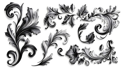 Fototapeta premium Intricate Black and White Floral Designs, Black and white ornate floral designs with intricate details and swirling patterns