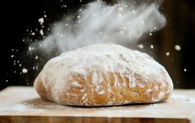 Golden Brown Bread Dusted with Flour on Wood