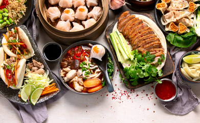 Assorted dishes of traditional Chinese cuisine.
