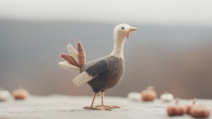 Adorable Knitted Turkey Figurine with Pumpkins   Autumn Thanksgiving Craft